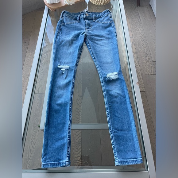 Hollister Denim - SOLD- HOLLISTER Knee Ripped Low Rise Jeans Leggings Blue size W24/L26